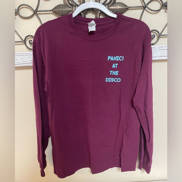 Panic! At The Disco Gildan Maroon and Blue Long Sleeve T-Shirt, Size Medium - Picture 2 of 5